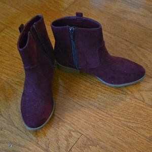 Burgundy Faux Suede Ankle Cowboy Boots